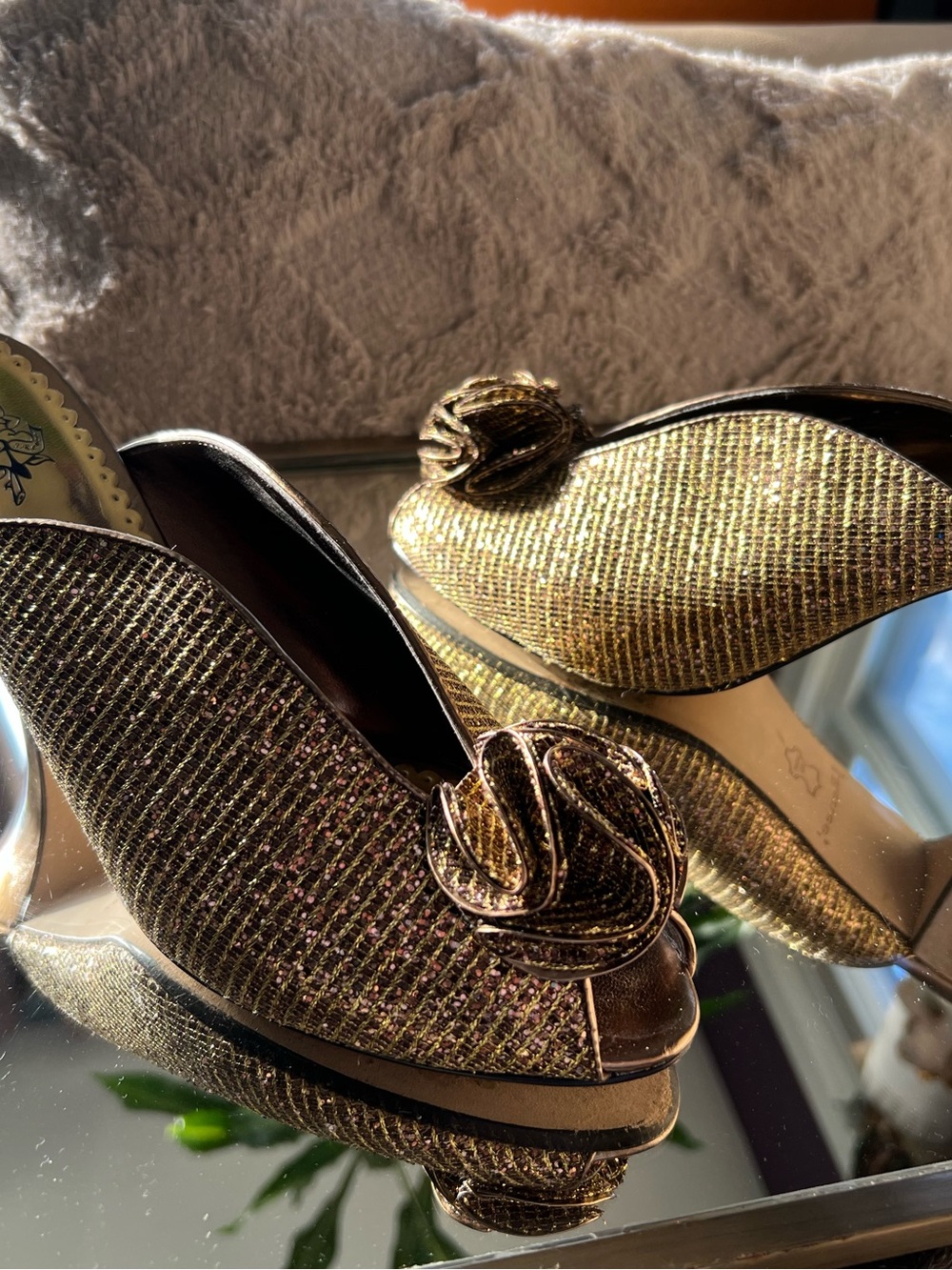 J.Renee Gold Metallic Woven Slip-On Dress Mules